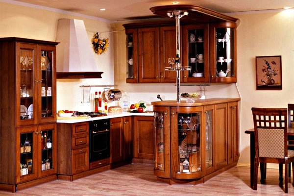 tủ bếp có quầy bar đẹp bằng gỗ xoan đào