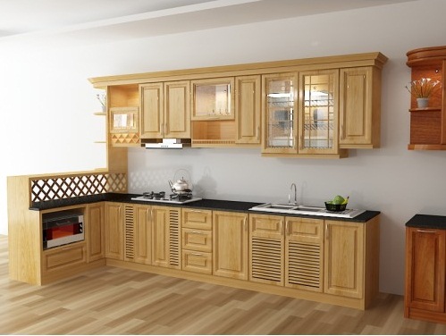 Tủ bếp gỗ sồi Nga đẹp cho nhà chung cư