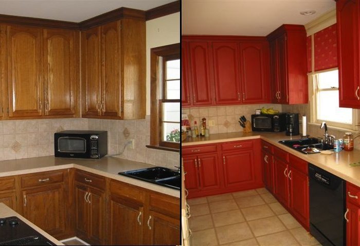 Tủ bếp kiểu chữ L màu đỏ được lựa chọn nhiều 